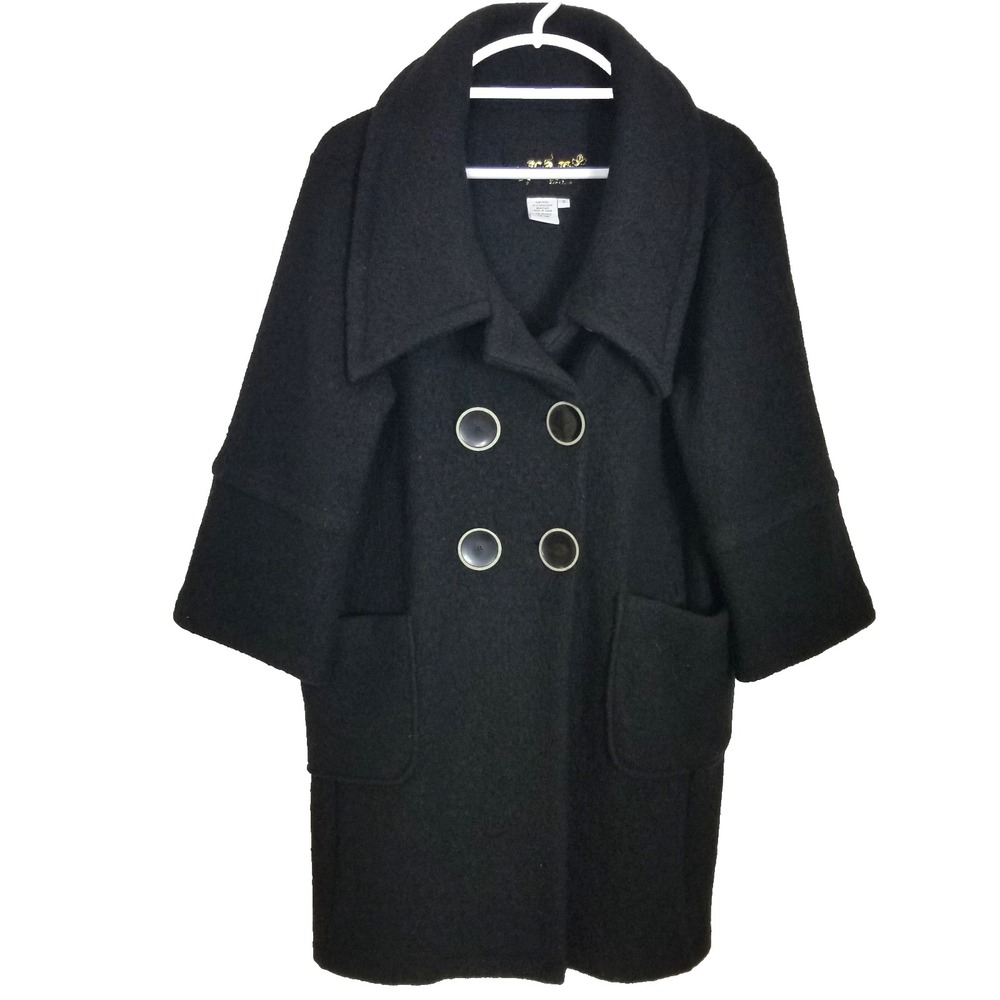 Live A Little LAL   100% Boiled Wool Coat Sz S‎ Black Retro Double  Breasted